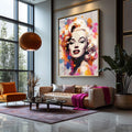 Quadro Decorativo Marilyn Monroe: Beleza Única - quadros decorativos para sala 1 Tela Vertical, 3 Telas - em ambiente decorado