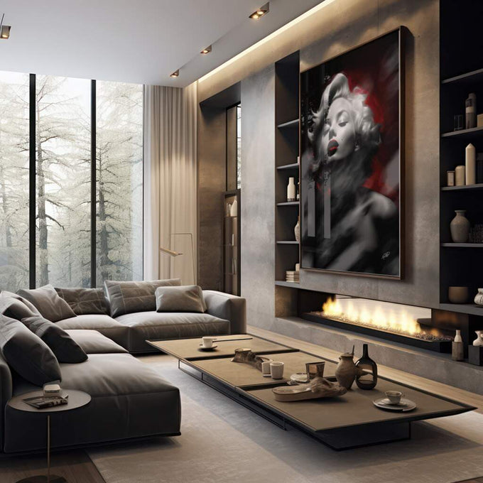 Quadro Decorativo Marilyn Monroe: Elegância Única - quadros decorativos para sala 1 Tela Vertical, 3 Telas - em living room premium