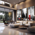 Quadro Decorativo: Paixão por Londres, Paris e Nova Iorque - quadros decorativos para sala 1 Tela Vertical, 3 Telas - em quarto contemporaneo