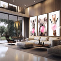 Quadro Decorativo: Alegria na Savana com Chiclete Rosa - quadros decorativos para sala 1 Tela Vertical, 3 Telas - em quarto contemporaneo
