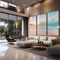 Quadro Decorativo Praia ao Pôr do Sol: Um Encanto Visual - quadros decorativos para sala 1 Tela Vertical, 3 Telas - em quarto contemporaneo