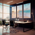 Quadro Decorativo Praia ao Pôr do Sol: Um Encanto Visual - quadros decorativos 1 Tela Vertical, 3 Telas - em sala moderna