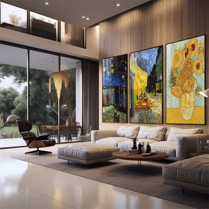 Quadro Decorativo Van Gogh: Inspiração que Transcende - quadros decorativos para sala 1 Tela Vertical, 3 Telas - em quarto contemporaneo