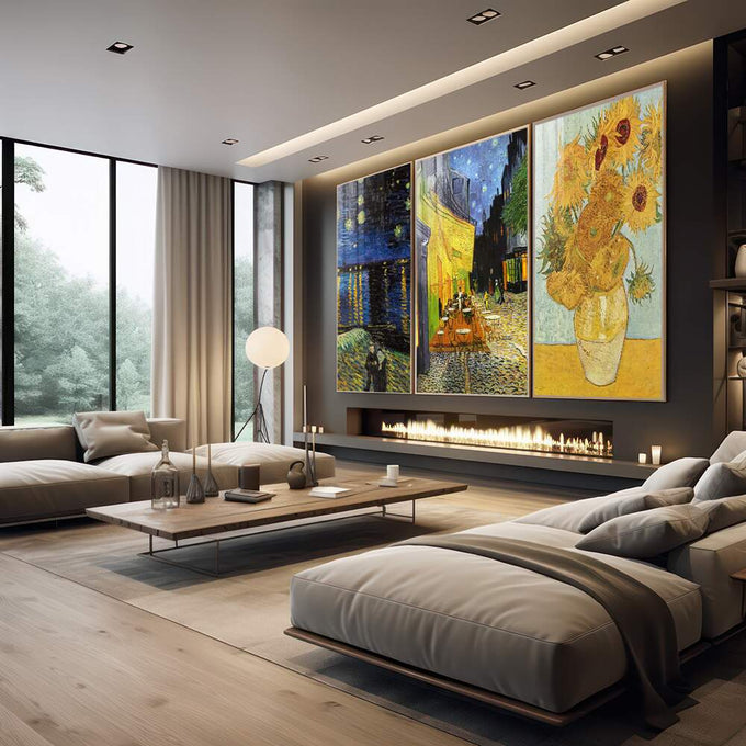Quadro Decorativo Van Gogh: Inspiração que Transcende - quadros decorativos 1 Tela Vertical, 3 Telas - em escritorio elegante