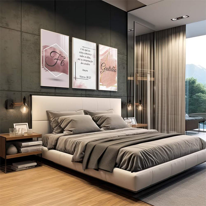 Quadro Decorativo Revelador: Fé e Gratidão Visual - quadros decorativos 1 Tela Vertical, 3 Telas - em escritorio elegante