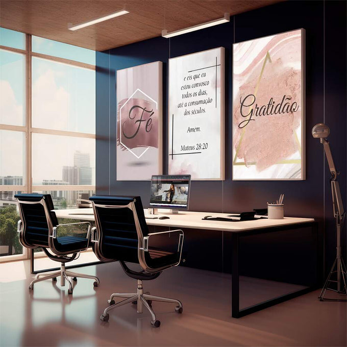 Quadro Decorativo Revelador: Fé e Gratidão Visual - quadros decorativos para sala 1 Tela Vertical, 3 Telas - em living room premium