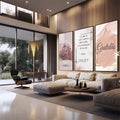 Quadro Decorativo Revelador: Fé e Gratidão Visual - quadros decorativos 1 Tela Vertical, 3 Telas - em sala moderna