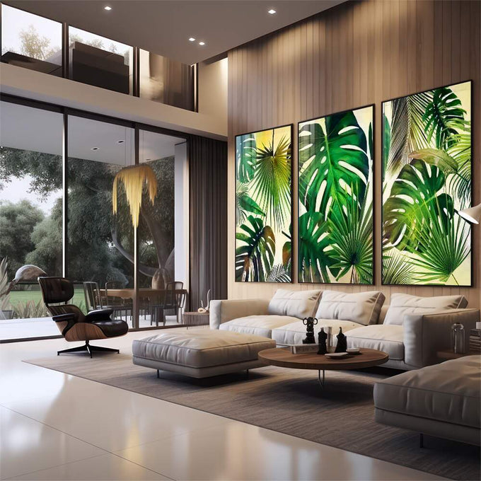 Quadro Decorativo Vida Tropical: Uma Jornada Vibrante - quadros decorativos para sala 1 Tela Vertical, 3 Telas - em quarto contemporaneo