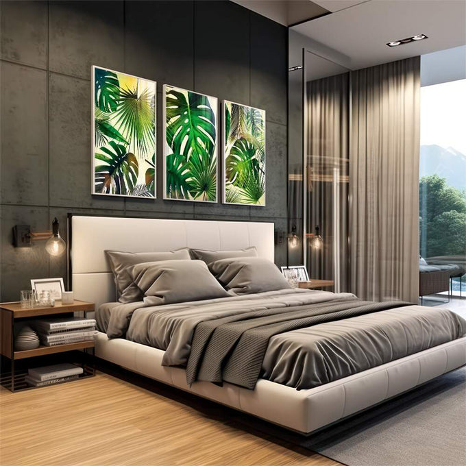 Quadro Decorativo Vida Tropical: Uma Jornada Vibrante - quadros decorativos para sala 1 Tela Vertical, 3 Telas - em living room premium
