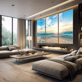 Quadro Decorativo Acalmante Pôr do Sol e Gaivotas - quadros decorativos 1 Tela Vertical, 3 Telas - em escritorio elegante