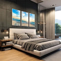 Quadro Decorativo Acalmante Pôr do Sol e Gaivotas - quadros decorativos para sala 1 Tela Vertical, 3 Telas - em living room premium