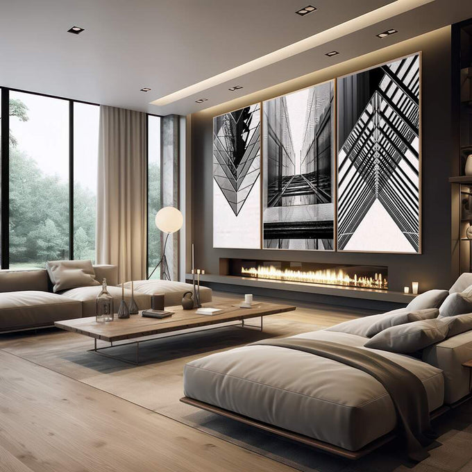 Quadro Decorativo: A Vibrante Alma Urbana em Cores - quadros decorativos 1 Tela Vertical, 3 Telas - em escritorio elegante
