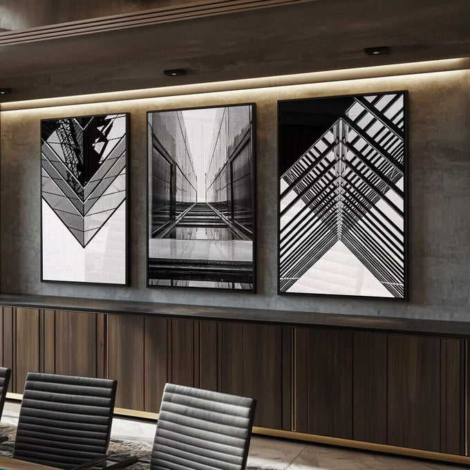 Quadro Decorativo: A Vibrante Alma Urbana em Cores - quadros decorativos para sala 1 Tela Vertical, 3 Telas - em ambiente decorado