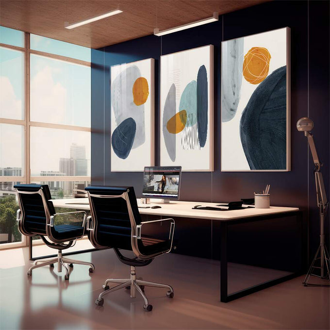 Quadro Decorativo: Paisagem Encantadora em Cores Vibrantes - quadros decorativos 1 Tela Vertical, 3 Telas - em sala moderna