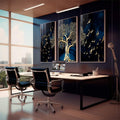 Quadro Decorativo Árvore Dourada: Inspiração e Harmonia - quadros decorativos 1 Tela Vertical, 3 Telas - em sala moderna