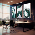 Quadro Decorativo: Sussurros de Serenidade em Mármore Verde - quadros decorativos 1 Tela Vertical, 3 Telas - em sala moderna