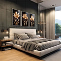 Quadro Decorativo: Luxuoso Jardim Dourado - quadros decorativos para sala 1 Tela Vertical, 3 Telas - em living room premium