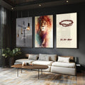 Quadro Decorativo Leão, Cruz, Coroa: Símbolos de Fé e Poder - quadros decorativos para sala 1 Tela Vertical, 3 Telas - em ambiente decorado