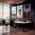 Quadro Decorativo Exploração Cósmica: Toque as Estrelas - quadros decorativos 1 Tela Vertical, 3 Telas - em sala moderna