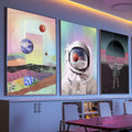 Quadro Decorativo Exploração Cósmica: Toque as Estrelas - quadros decorativos para sala 1 Tela Vertical, 3 Telas - em ambiente decorado