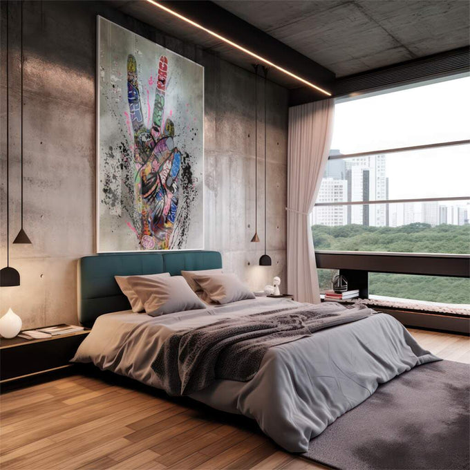 Quadro Decorativo Expressão Urbana: Skate e Graffiti Vibrante - quadros decorativos 1 Tela Vertical, 3 Telas - em escritorio elegante