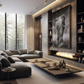 Quadro Decorativo Majestade em Preto e Branco: Elefante - quadros decorativos 1 Tela Vertical, 3 Telas - em sala moderna