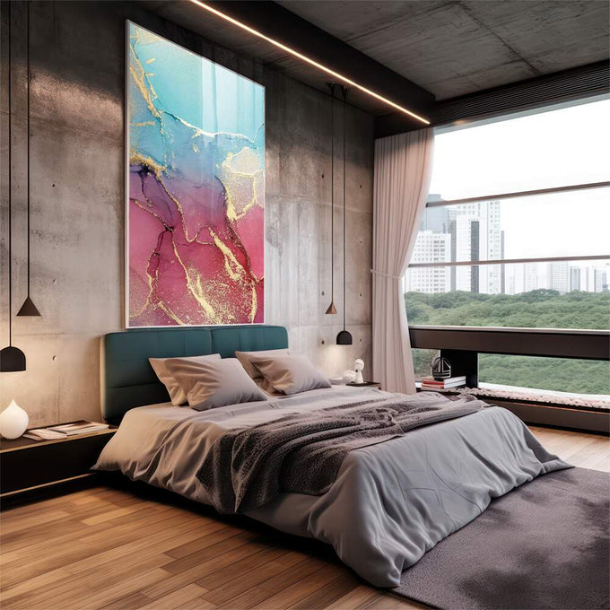 Quadro Decorativo Abstrato Colors: Toque de Magia - quadros decorativos para sala 1 Tela Vertical, 3 Telas - em quarto contemporaneo