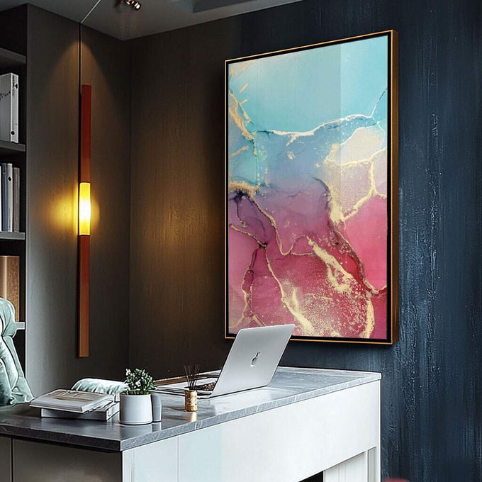 Quadro Decorativo Abstrato Colors: Toque de Magia - quadros decorativos para sala 1 Tela Vertical, 3 Telas - em ambiente decorado