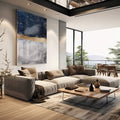 Quadro Decorativo Abstração em Azul e Dourado: Sua Casa com Alma - quadros decorativos para sala 1 Tela Vertical, 3 Telas - em living room premium