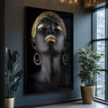 Quadro Decorativo Beleza Dourada - Luxo e Sofisticação - quadros decorativos para sala 1 Tela Vertical, 3 Telas - em ambiente decorado