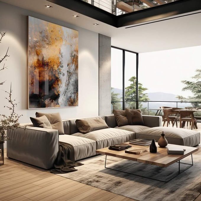 Quadro Decorativo Abstrato Vibrante: Explosão de Cores - quadros decorativos para sala 1 Tela Vertical, 3 Telas - em living room premium