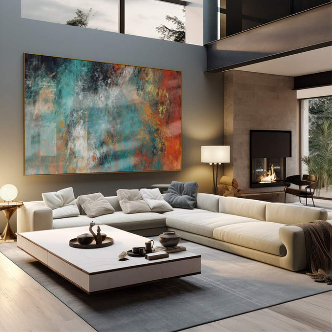 Quadro Decorativo Harmonia das Cores: Inspire-se! - quadros decorativos 1 Tela, 1 Tela Horizontal - em sala moderna