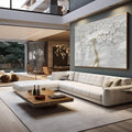 Quadro Decorativo: Árvore Branca & Dourada - Exclusividade - quadros decorativos para sala 1 Tela, 1 Tela Horizontal - em quarto contemporaneo