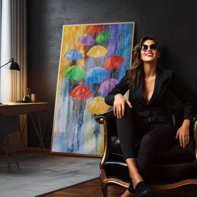 Quadro Decorativo: Dia Chuvoso Colorido - Uma Explosão de Alegria - quadros decorativos para sala 1 Tela Vertical, 3 Telas - em quarto contemporaneo
