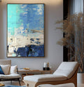 Quadro Decorativo Fascinante Abstração em Azul - quadros decorativos para sala 1 Tela Vertical, 3 Telas - em ambiente decorado