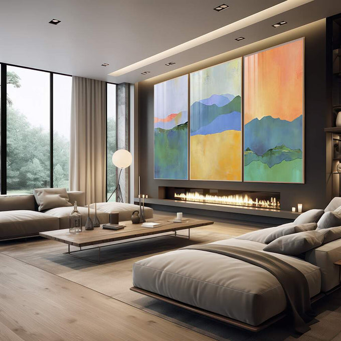 Quadro Decorativo Majestosas Montanhas - Inspire-se na Natureza - quadros decorativos 1 Tela Vertical, 3 Telas - em escritorio elegante