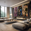 Quadro Decorativo: Majestade Selvagem & Florais Encantadores - quadros decorativos para sala 1 Tela Vertical, 3 Telas - em quarto contemporaneo