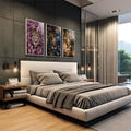 Quadro Decorativo: Majestade Selvagem & Florais Encantadores - quadros decorativos 1 Tela Vertical, 3 Telas - em escritorio elegante