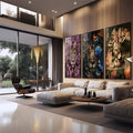 Quadro Decorativo: Majestade Selvagem & Florais Encantadores - quadros decorativos 1 Tela Vertical, 3 Telas - em sala moderna