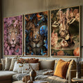 Quadro Decorativo: Majestade Selvagem & Florais Encantadores - quadros decorativos para sala 1 Tela Vertical, 3 Telas - em ambiente decorado