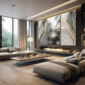Quadro Decorativo Folhas Douradas - Desperte Luxo em Seu Ambiente - quadros decorativos para sala 1 Tela Vertical, 3 Telas - em quarto contemporaneo