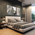 Quadro Decorativo Folhas Douradas - Desperte Luxo em Seu Ambiente - quadros decorativos 1 Tela Vertical, 3 Telas - em escritorio elegante