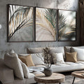 Quadro Decorativo Folhas Douradas - Desperte Luxo em Seu Ambiente - quadros decorativos para sala 1 Tela Vertical, 3 Telas - em ambiente decorado