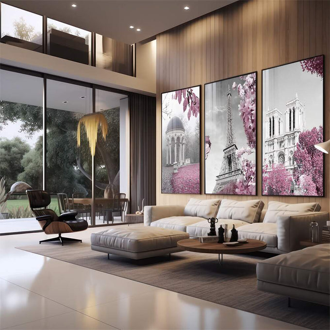 Quadro Decorativo Primavera em Paris: Encante-se! - quadros decorativos para sala 1 Tela Vertical, 3 Telas - em quarto contemporaneo