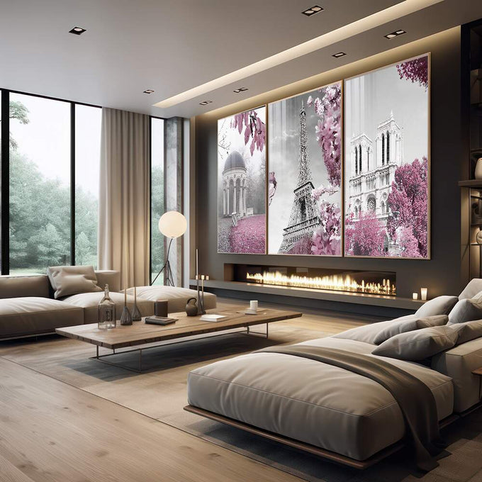 Quadro Decorativo Primavera em Paris: Encante-se! - quadros decorativos 1 Tela Vertical, 3 Telas - em escritorio elegante