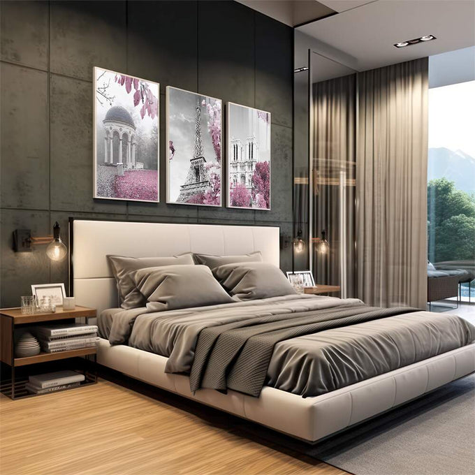 Quadro Decorativo Primavera em Paris: Encante-se! - quadros decorativos para sala 1 Tela Vertical, 3 Telas - em living room premium