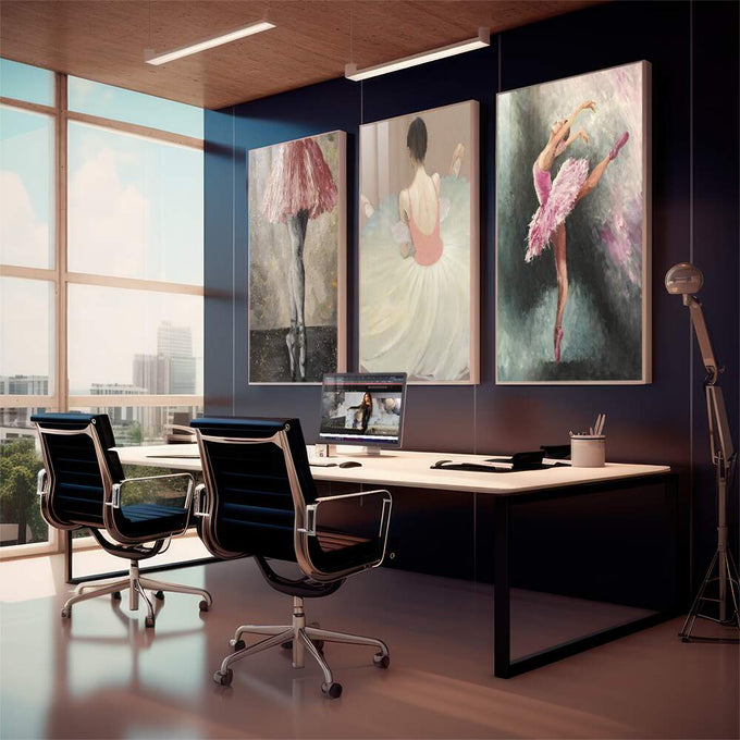 Quadro Decorativo Serenidade do Ballet - Toque de Paz - quadros decorativos 1 Tela Vertical, 3 Telas - em sala moderna