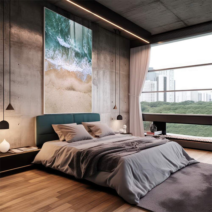 Quadro Decorativo Majestade do Oceano - Exclusivo - quadros decorativos 1 Tela Vertical, 3 Telas - em sala moderna
