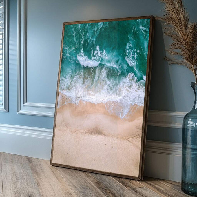 Quadro Decorativo Majestade do Oceano - Exclusivo - quadros decorativos para sala 1 Tela Vertical, 3 Telas - em ambiente decorado