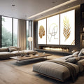 Quadro Decorativo: Sinfonia Dourada - Elegância e Harmonia - quadros decorativos para sala 1 Tela Vertical, 3 Telas - em quarto contemporaneo